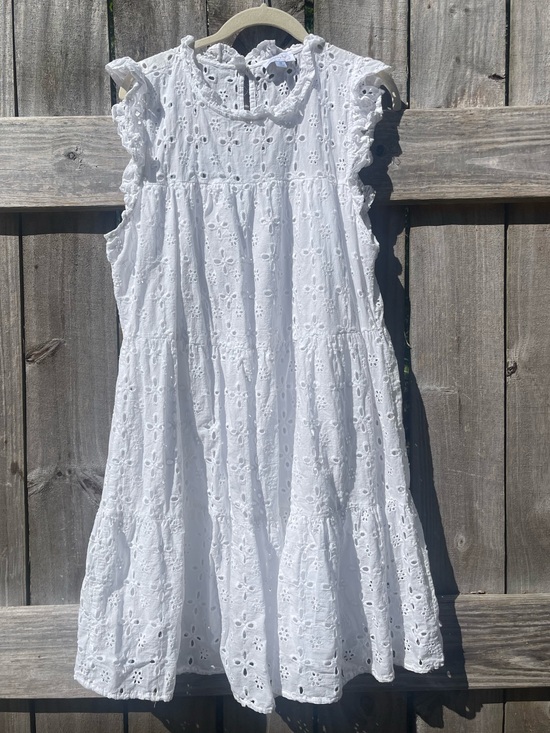 Mud Pie Dresses & Skirts - Mud Pie White Eyelet Tiered Mini Dress Sz M